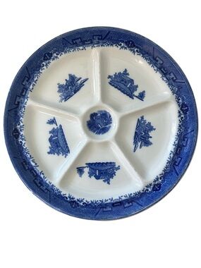 Blue and White Porcelain Divided Serving Platter